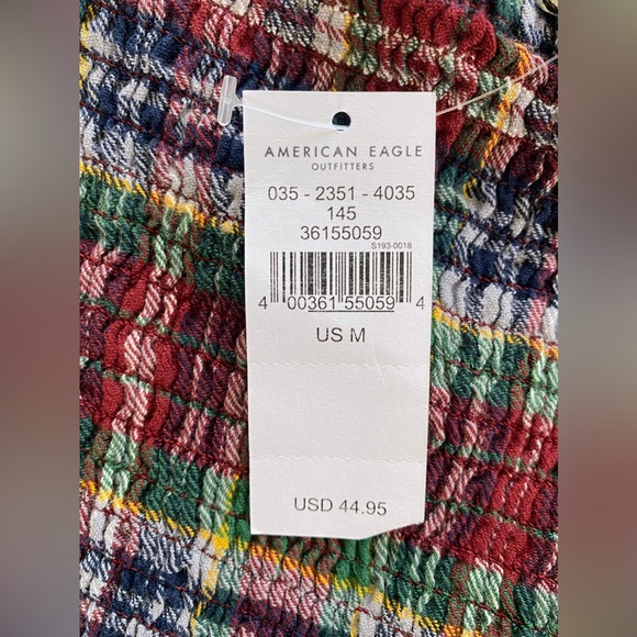 ❌SOLD❌ American Eagle Maroon Plaid Smocked Puff-Sleeve Blouse - Picture 9 of 9